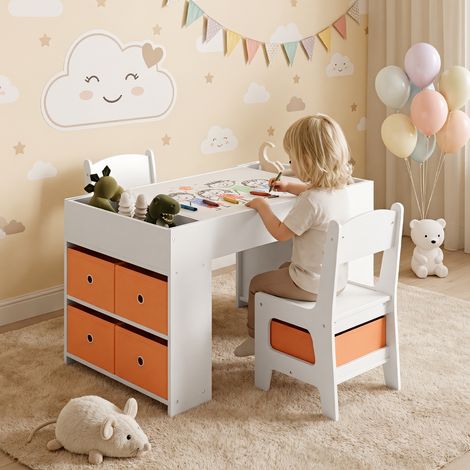 Table enfant avec 2 chaises rangement plateau briques 80x50 (1/5)