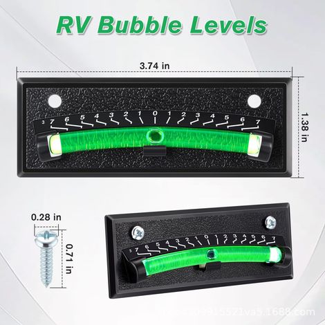 RV Angle Gauge 2025, Curved Glass Bulb Inclinometer, Vehicle Angle Ruler with Adhesive Tape, Mounting Hole, Level (1/4)