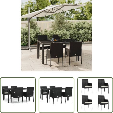 vidaXL Salle à manger extérieure - Ensemble à manger de jardin coussins 5pcs Noir Résine tressée (1/5)