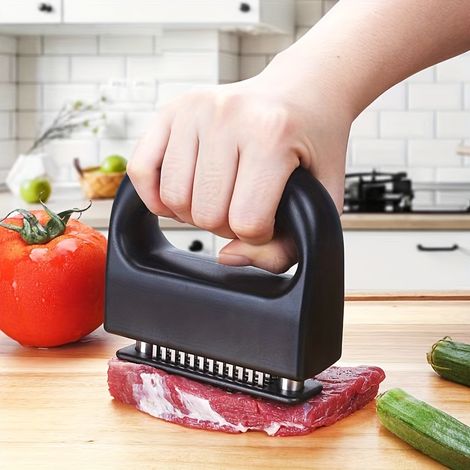 Attendrisseur de viande, attendrisseur de viande à lame d'aiguille noir ultra-tranchante 48 pour attendrir le steak,le porc (en acier inoxydable) (1/5)