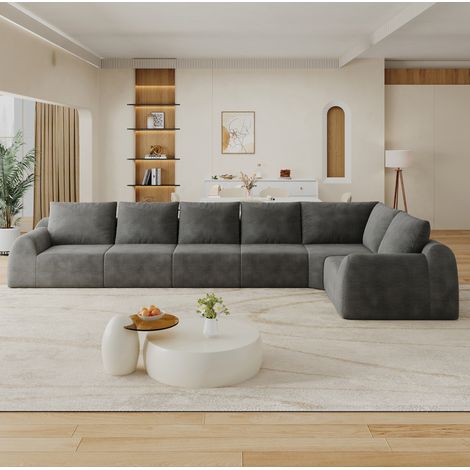 Canapé d'angle 401 cm en tissu gris foncé, sofa en mousse haute élasticité, livré en 4 colis, sans outils et facile à installer, reprend sa forme sous 72 h – CHICFURN (1/5)