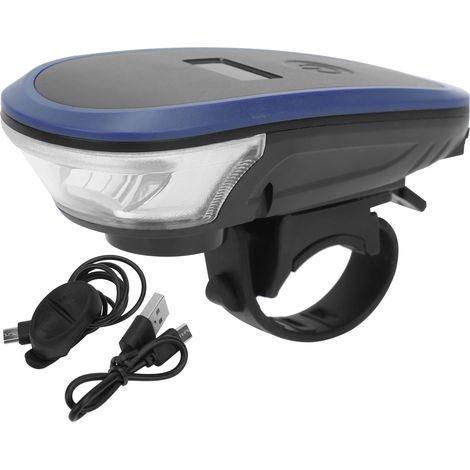 Vélo Feu Avant Rechargeable USB Phare Cyclisme avec Klaxon Avertissement pour Vélo de Nuit Bleu (1/5)
