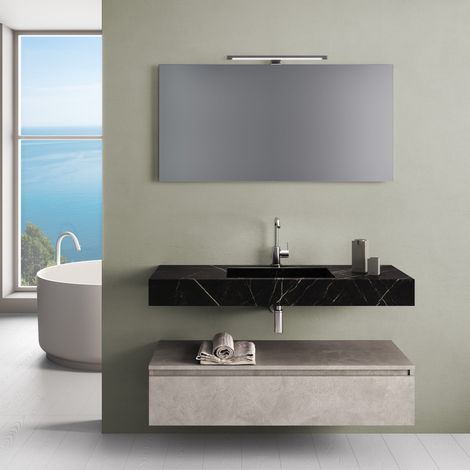 Ensemble de salle de bain 5 pièces YOKA noir graphite/havane pierre
