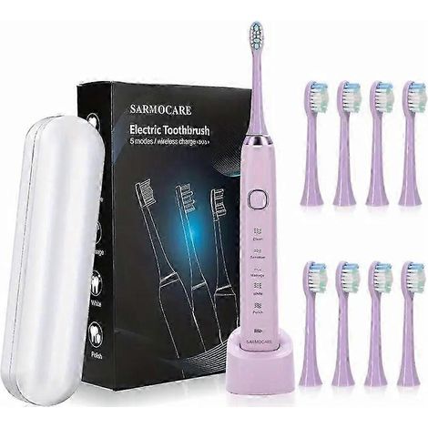 pour Brosse à dents électrique sonique Sarmocare S100 - USB Rechargeable Étanche avec 8 Têtes de Brosse -YT4S100 violet 8 têtes (1/5)