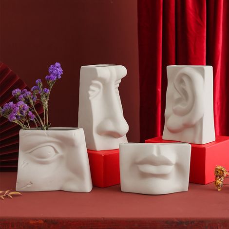 Vase en céramique à motif visage humain, vase minimaliste décoratif pour compositions florales hydroponiques (1/5)
