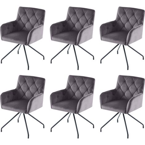 Lot de 6 chaises de salle à manger avec accoudoirs et pieds en métal, en velours gris foncé, pour salon et salle à manger (1/5)