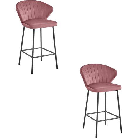 Valora Tabouret GATTA Velours Rose Foncé Pieds Noirs x2 (1/5)