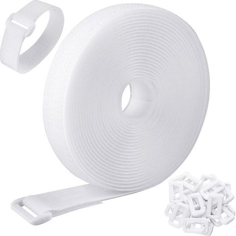Rouleau de 5 mètres d'attaches-câbles velcro – Avec 20 boucles – Découpable et réutilisable – Organisateur de fils – Blanc (1/5)