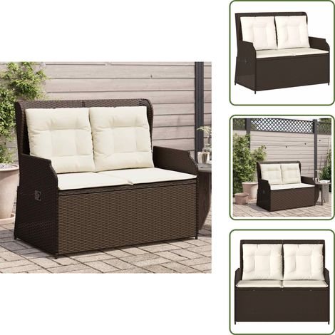 Rattanbank - vidaXL Gartenbank Verstellbar mit Kissen Braun Poly Rattan - Poly Rattan (1/5)