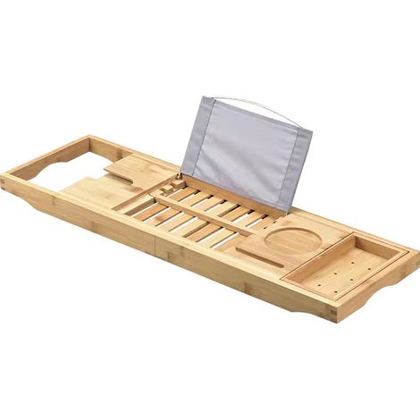 Plateau de bain en bambou extensible, support de téléphone pour baignoire, étagère de toilette réglable, plateau de service pour bain