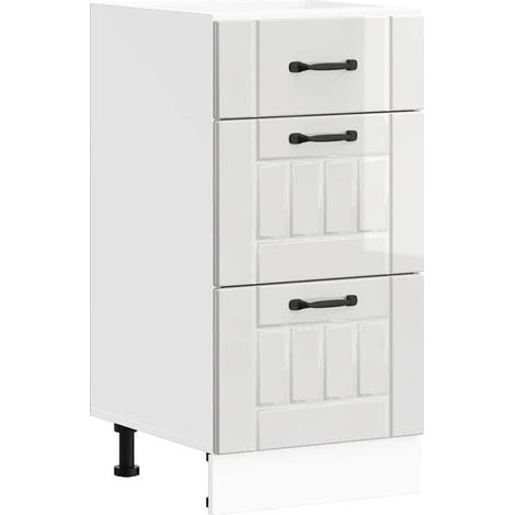 Meuble bas de cuisine Lucca en bois d'ingénierie blanc brillant (1/5)