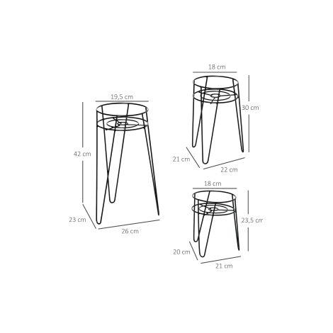 Ensemble de 3 supports pour plantes noir en métal avec porte-pots pour Ø16 cm et style chic pour salon, balcon et terrasse (1/5)