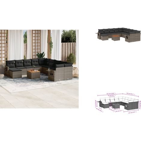 Salon de jardin avec coussins 12 pcs gris résine tressée - Ensemble Salon De Jardin - Meubles De Jardin - Salon Extérieur - Set De Jardin - Chaise Lounge