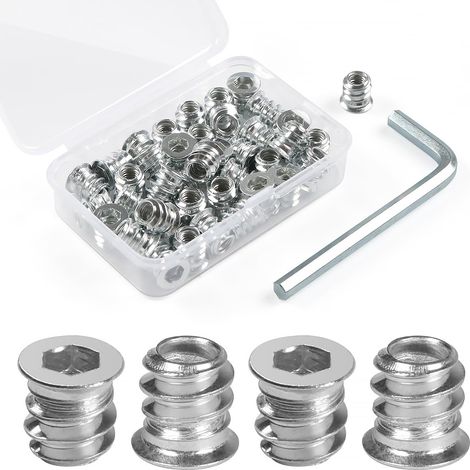 Lot de 40 écrous M5 x 10 Douilles filetées en bois Insert fileté Écrou à enfoncer galvanisé Filetage à six pans creux Pour meubles en bois (1/5)