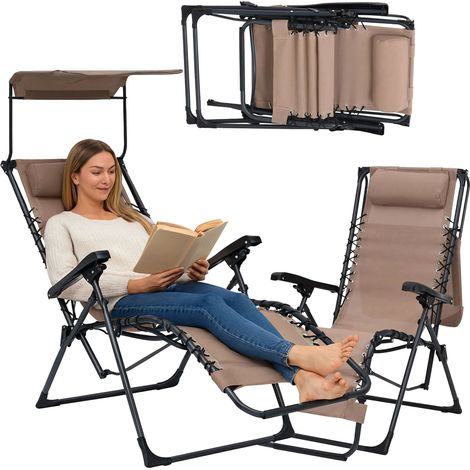 Sillón Chaise Longue Plegable De Jardín Con Parasol Textilene (1/5)