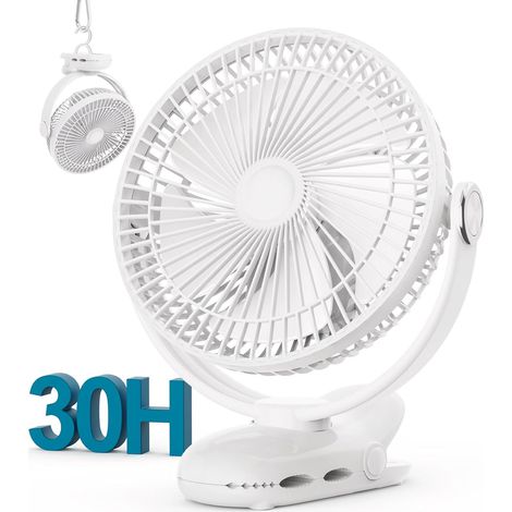 Wiederaufladbarer Clip-Ventilator mit 10000 mAh Akku, 30 Stunden Laufzeit, 20 cm Durchmesser, leise, 4 Geschwindigkeitsstufen, robuste Klemme