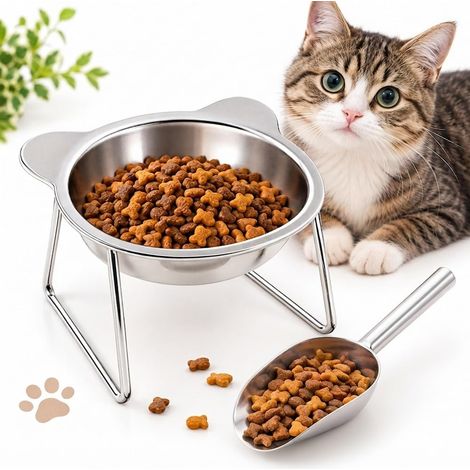 Gamelle Chat Surélevée Inclinée 15° Acier INOX avec Pelle (1/5)