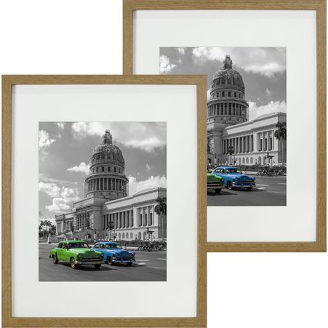 Set di 2 cornici portafoto base 28x35 con passe-partout 20x25, cornice in rovere
