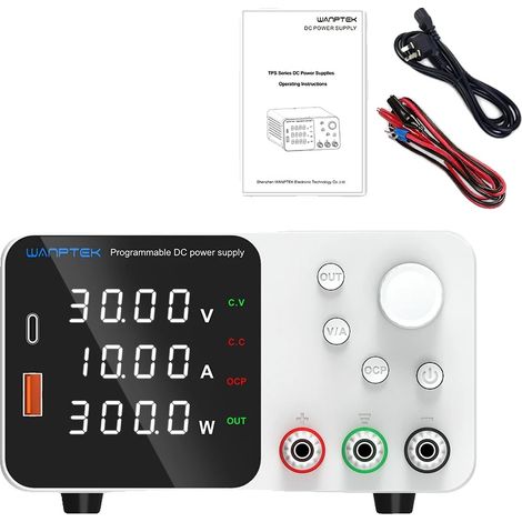 Fuente de alimentación de laboratorio, voltaje ajustable, pantalla de alta precisión, TPS3010 blanca (1/2)