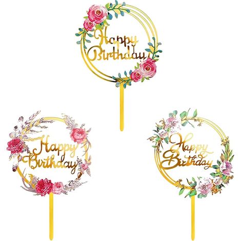 Lot de 3 décorations pour gâteau d'anniversaire, motifs variés