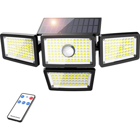 Lumière murale extérieure-lumière à détecteur de mouvement 283LED, projecteur de sécurité à 4 têtes, applique solaire d'éclairage à 270°, étanche IP65 (1/5)