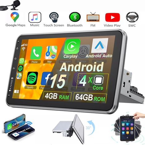 Autoradio 1 DIN Android 15 de 10,1 pouces avec CarPlay navigation GPS et écran pivotant 2+32G (1/5)