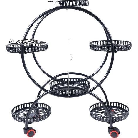 Soporte metálico para plantas, con capacidad para 6 macetas, fácil de mover, color negro. (1/2)