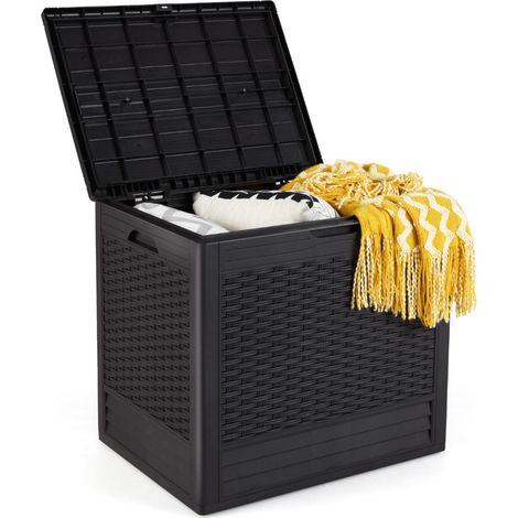 Coffre de rangement extérieur 58 x 43,5 x 53 cm espace de rangement de 96 litres multifonctionnel design en PP brun