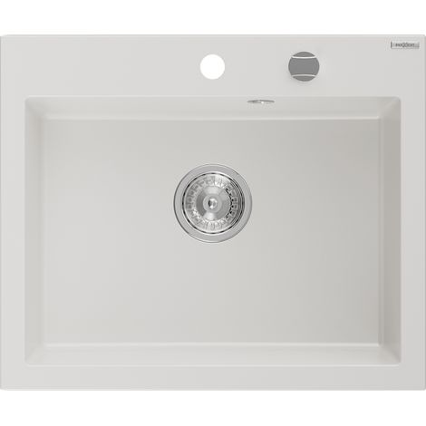 Mexen Elix lavello in granito 1-vasca 600 x 500 mm, bianco, sifone cromato - 6525601005-20 (1/5)