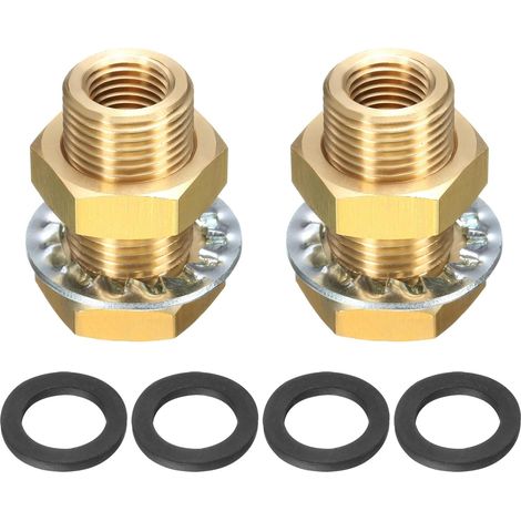 2Pcs Raccord De Passe-Cloison en Laiton NPT 1/4" Femelle Double Filetage pour Reservoir d'eau avec Joints pour Seaux De Pluie Eviers Aquariums (1/5)
