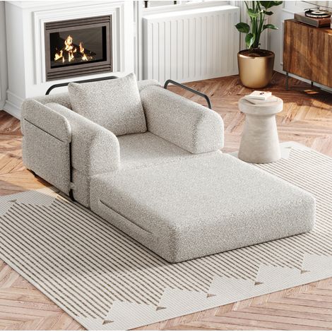 CHICFURN Sofá convertible 1 plaza 181,6x94x49,5 cm chenilla caqui con almacenaje en apoyabrazos (1/4)