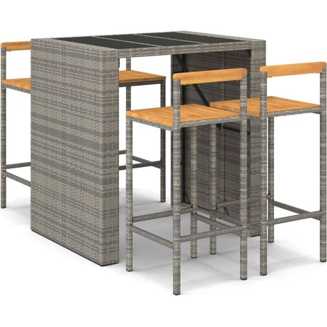 Maison Exclusive - Set Bar Giardino 5pz Grigio Polyrattan e Legno Massello Acacia