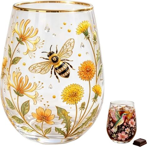 Tasse à thé en verre Garden Morning Bliss 2026 - Tasse à café en verre à motif floral pour femme - Tasse à café vintage botanique - Tasse inspirée du jardin esthétique pour maman et femme (C) (B) (1/5)