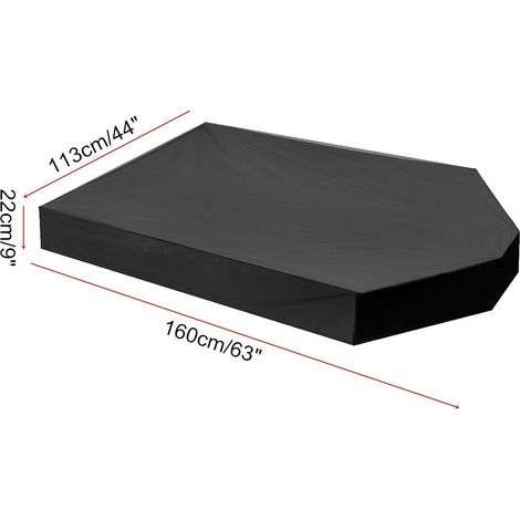 (160 x 113 x 22 cm) Housse de protection imperméable noire pour bac à sable de jardin, terrasse, bateau ou petite baignoire. (1/4)