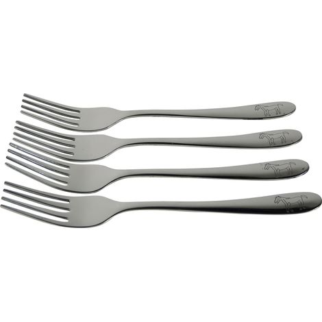 4 Enfants Fourchettes en Acier chromé, Motif Cheval Couverts pour Enfant, Chrome, Argent, 17 x 2,5 x 1 cm (1/2)