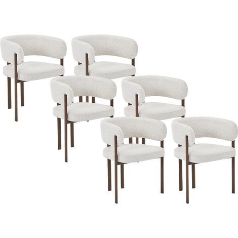 Lot de 6 chaises en tissu tweed et métal effet bois - Beige et Naturel foncé - CIBARO (1/5)