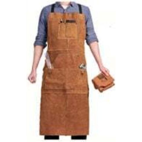 Tablier de Soudeur en Cuir Ignifuge avec 6 Poches, Réglable de M à XXXL pour Homme, Idéal pour Forgeron et Mécanicien (1/4)