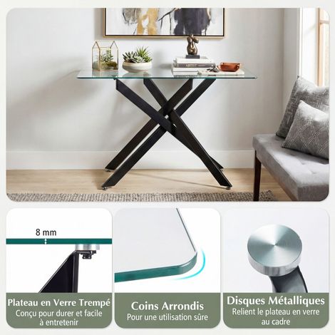 Glass Console Table, Modern Entryway Table with Clear Tempered Glass Top & Sturdy Black Tubular Metal Legs (1/5)