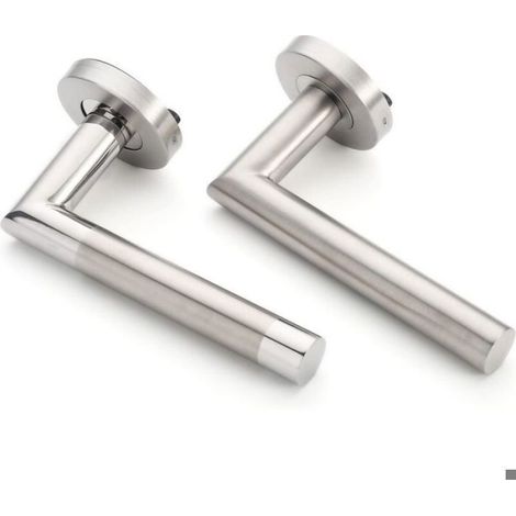 Poignée De Porte - Rosace Ronde Inox 304 - Pour Épaisseur Porte 35 À 60 Mm - Entraxe 27 Mm - Paire Avec 1 Paire De Rosaces À Trou De Clé (1/5)
