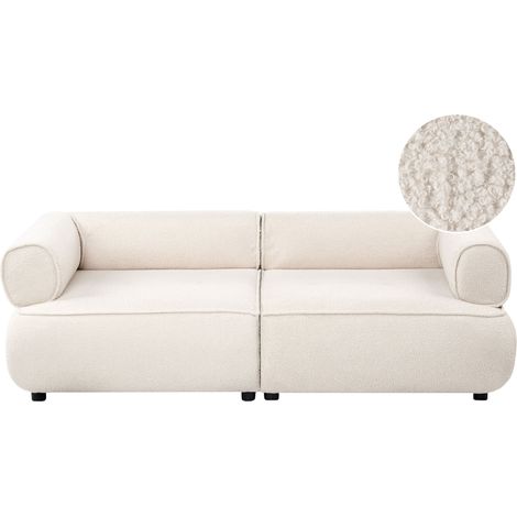 3 Seater Sofa Off-White Boucle Rolled Armrests Quality Upholstery Couch Tufted Seat Decorative Mid-Century Modern Style Living Room SALLA (1/5)