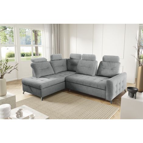 Ecksofa Schlafsofa Sofa WENDIE Stoff Hold Me Grau Ottomane Links