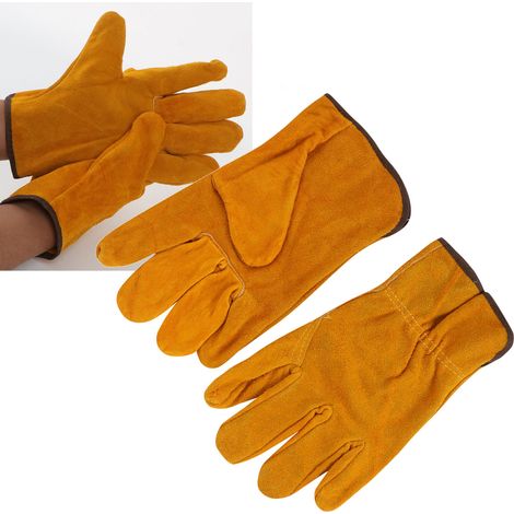 Gants de travail utilitaires en cuir de vachette résistant à la chaleur, gants de protection pour conducteur et soudeur, jaunes (1/5)