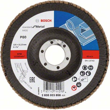 Bosch Fächerschleifscheibe X431 Standard for Metal gewinkelt 125 mm 22,23 mm 80 - 2608603658 (1/5)