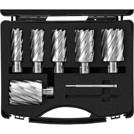 VEVOR Set Punte per Svasatore 6 Pezzi Fresa Anulare Attacchi Universali Diametro 25-50,8 mm Profondita di Foratura 50,8 mm in HSS Acciaio, Punte per Trapano Magnetico di Metalli 6 Punte per Svasatore (1/5)