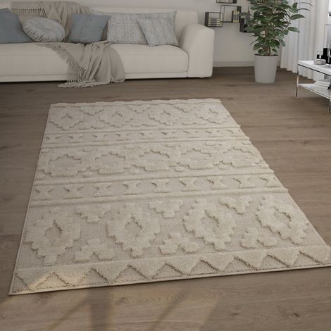 Paco Home Hochflor Teppich Wohnzimmer Shaggy 3D Optik Ethno Boho Vintage Look Weich 60x100 cm, Creme 4