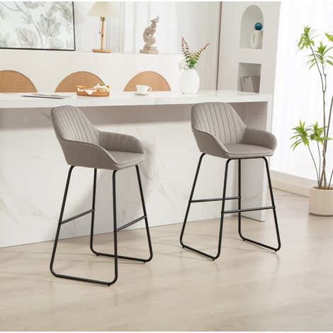 Set di 2 sgabelli bar in poliestere grigio con gambe in metallo, 50,5 x 53 x 96 cm (1/5)