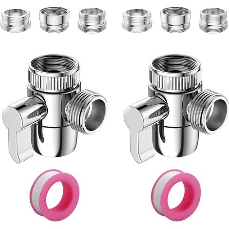 3-Wege-Brause-Umstellventil, Handbrause-Umstellventil, Absperrventil für Küche oder Badezimmer, mit Wasserhahn-Adapter M22-M24, M22-G1/2 Zoll(2PCS) (1/5)