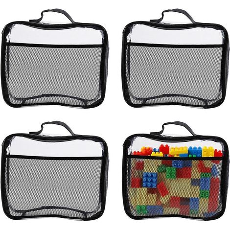 Ensemble de 4 sacs de rangement pour jeux de société, en PVC transparent avec fermeture éclair, étanches et parfaits pour transporter des briques et autres jouets. (1/5)