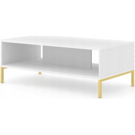 Table basse blanc mat fraisé 90x60cm avec étagére de haute qualité modèle SURFA