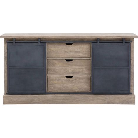 Made In Meubles – Buffet industriel en bois de manguier brossé et métal gris foncé – 3 tiroirs – Dimensions 90x170x45 cm – Meuble de rangement décoratif (1/5)